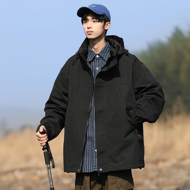 

Весенне-осенняя новая мужская стильная куртка с капюшоном в корейском стиле, модная парная куртка в стиле интернет-знаменитостей, однотонная, с цветовой блокировкой, модная куртка 5XL