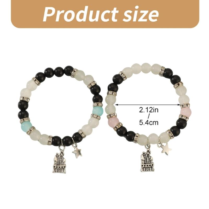 2Pcs Matching ElasticCouple Bracelets Glass Beaded Handchain for Him and Her Adjustable Length Wristchains Jewelry