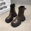 Brown casual and thin British style platform Martin boots women's 2025 autumn new small round head thick heel short boots