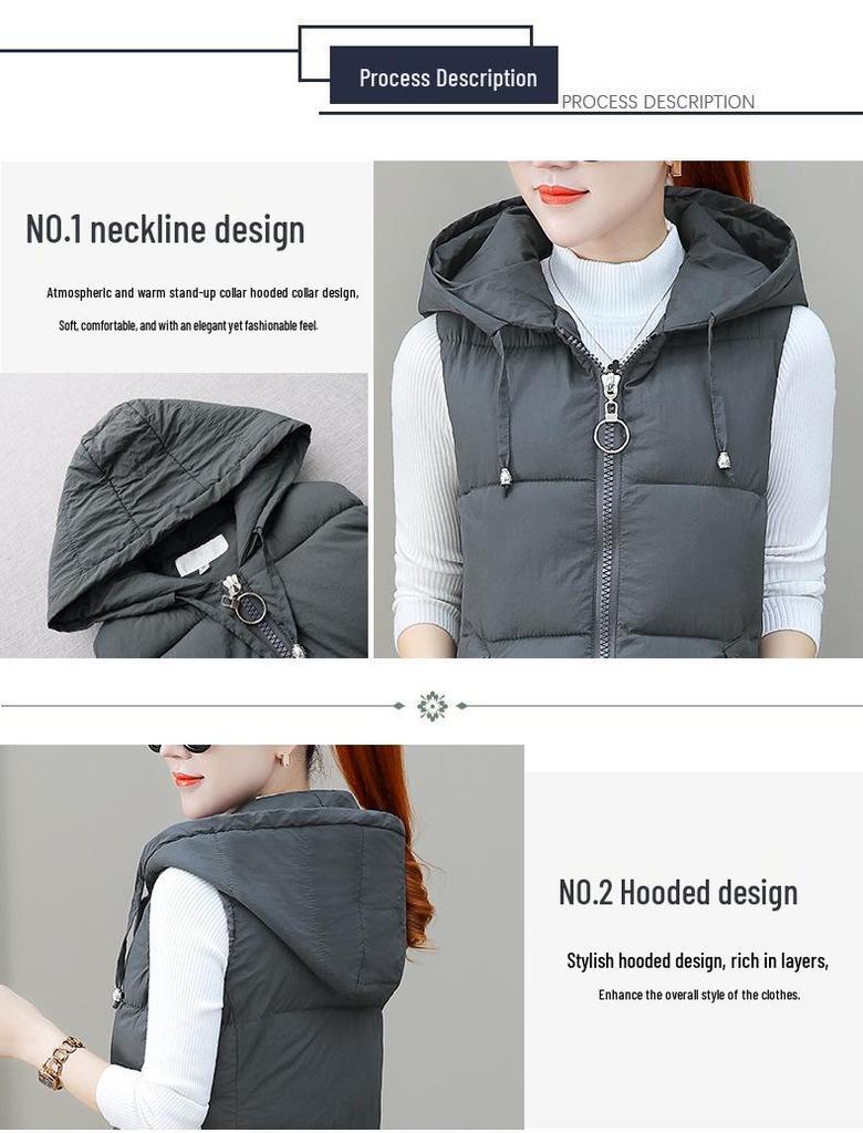 Women's 2026 Mid-Length Hooded Down Cotton Vest - Korean Style Student Winter Gilet Jacket