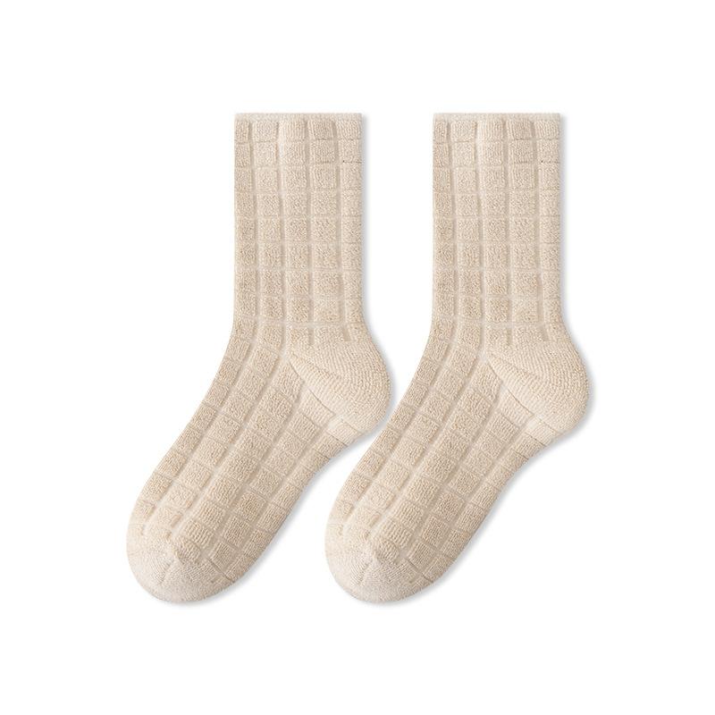 Socks Men'S Fleece Thickened Warm Terry Socks Wear Pure Black Medium Tube Socks Winter Sleep Towel Bottom Socks