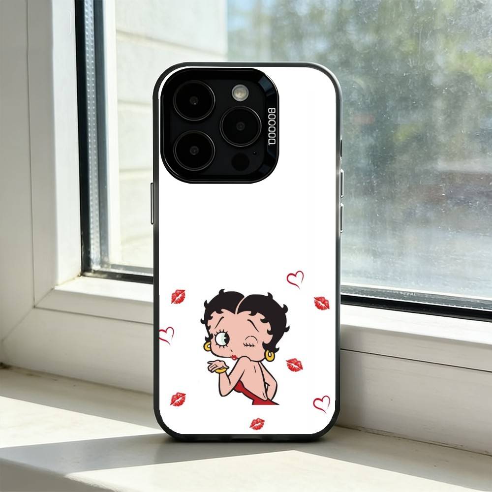 Custodia per Telefono B-Betty B-Boop Cartone Animato Retrò per iPhone 17,16,15,14,13,12,11 Plus,Pro Max,XS,Interno Placcato Argento Colorato