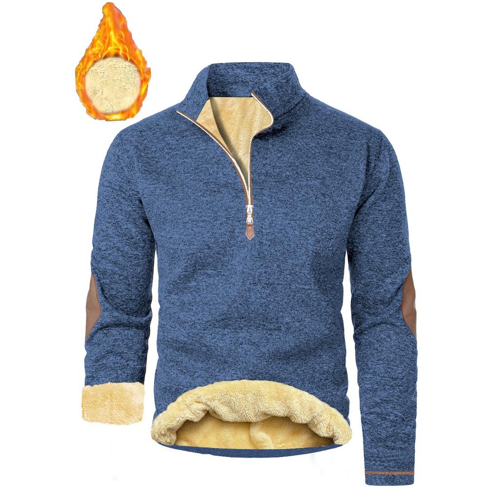 Men's Textured Jacquard Hooded Jacket - Thickened Zip-Front Sweatshirt with Stand Collar