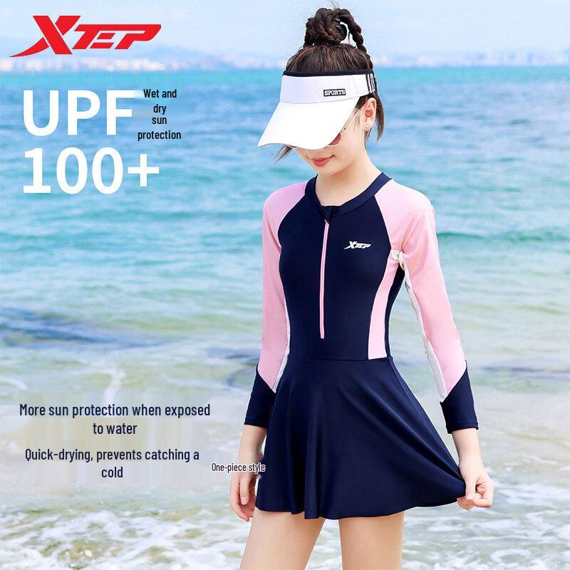 Xtep Girls  Long Sleeve Sun Protection One-Piece Swimsuit 165