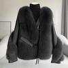 New Haining fox fur coat women's short, sheepskin locomotive suit fur integrated coat winter
