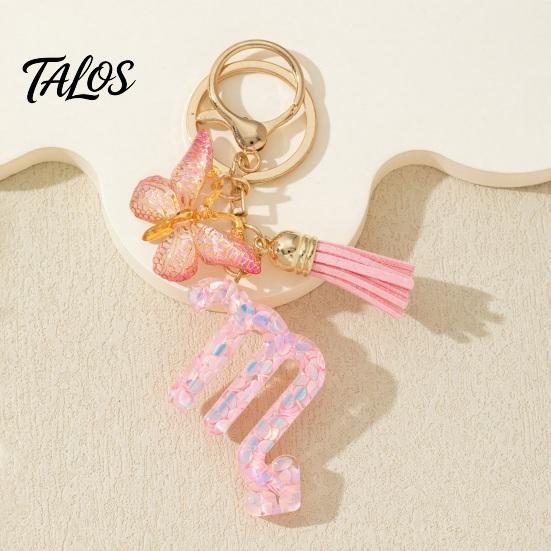 The Zodiac Charm Keychain Pendant, with Butterfly Metal Keyring Tassel, for Handbag Backpack Bag Pendant For Bags