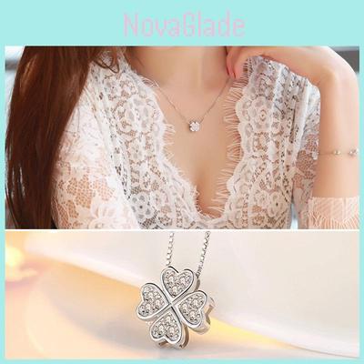 Fashionable Clover Pendant With Sparkling Gemstones Stylish And Sweet Necklace