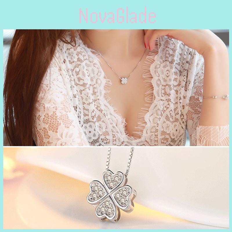 Fashionable Clover Pendant With Sparkling Gemstones Stylish And Sweet Necklace