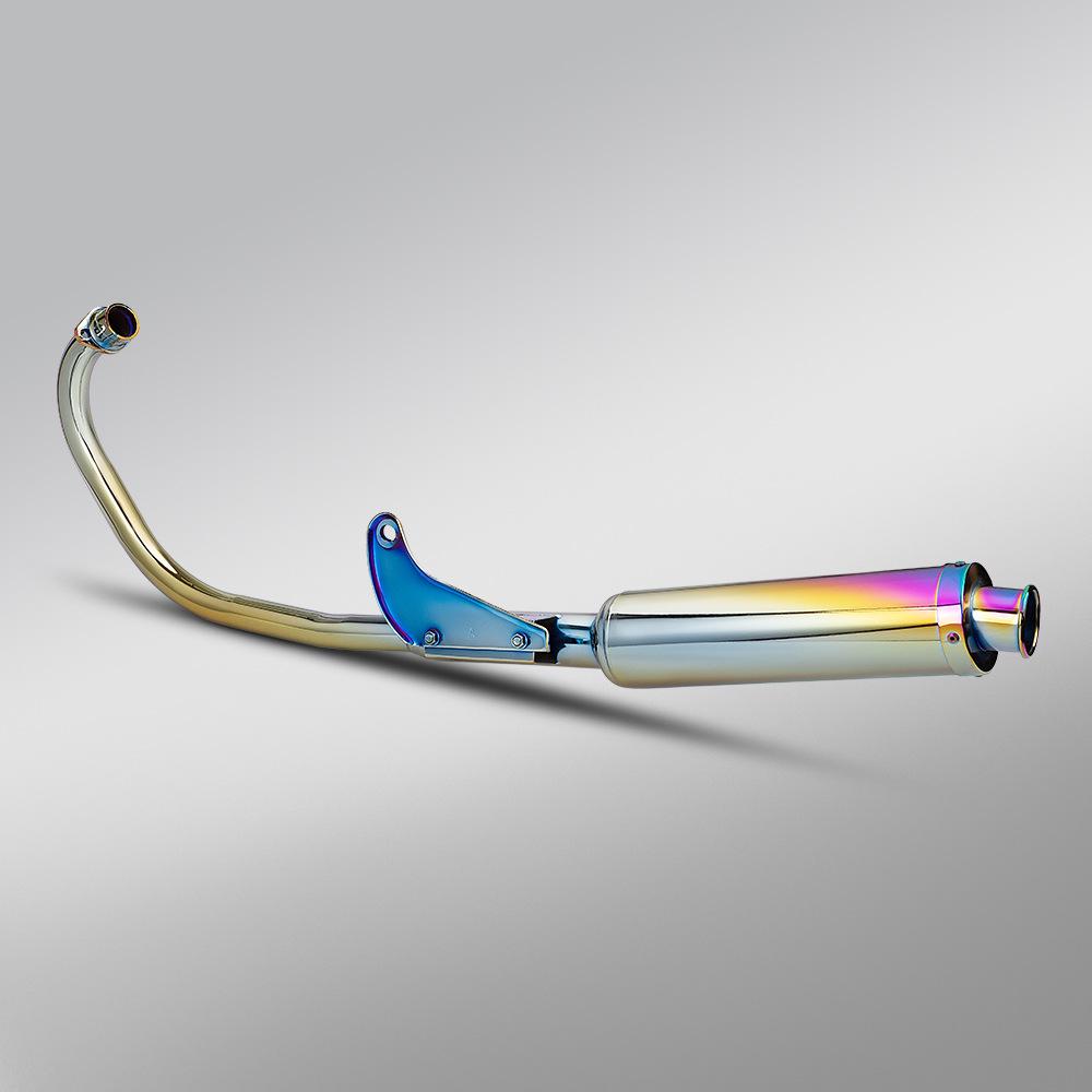 Iridescent Stainless Steel Exhaust Pipe Set for CG125 - Full System Mod.