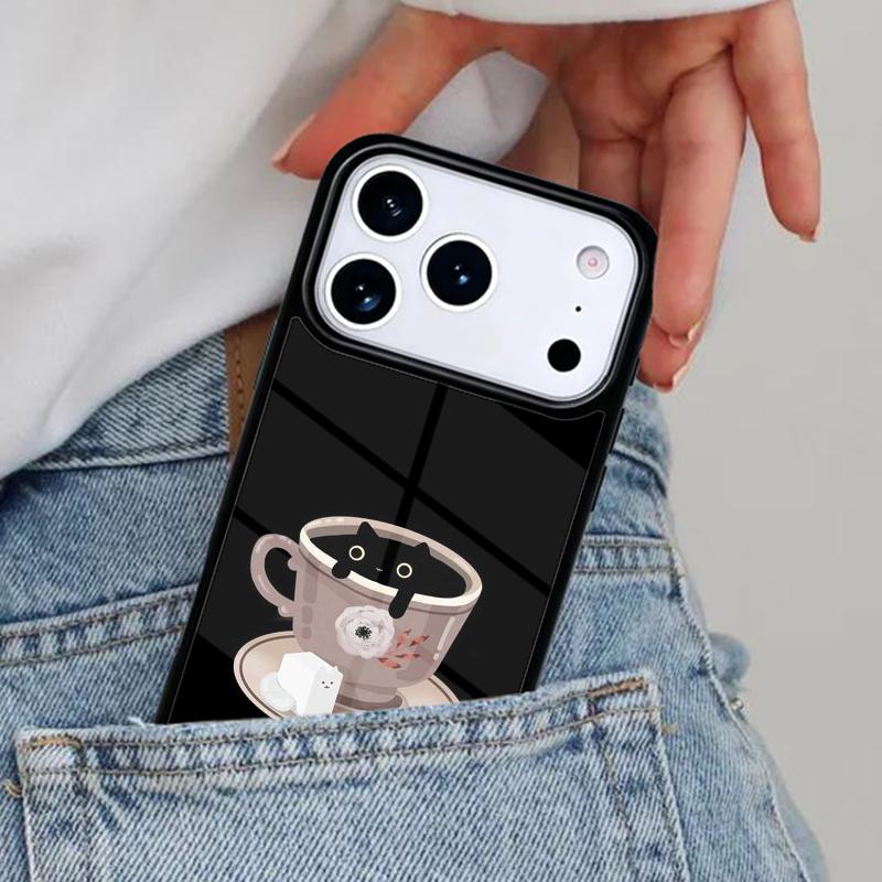 Cute Animal Cat Coffee Phone Case for iPhone 16e 15 14 13 12 17 Pro Max Plus Air 17pro Cover Coque