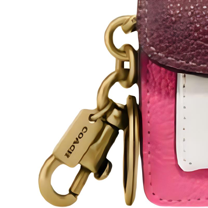 New COACH Tabby Cow Leather Card Holder, Coin Purse Women's Burgundy & Pink & White 1614-B4QYU