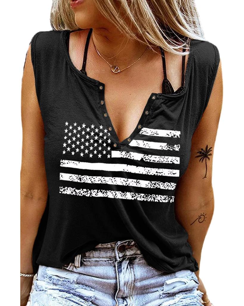 Azura Exchange Flag Print V Neck Sleeveless Top