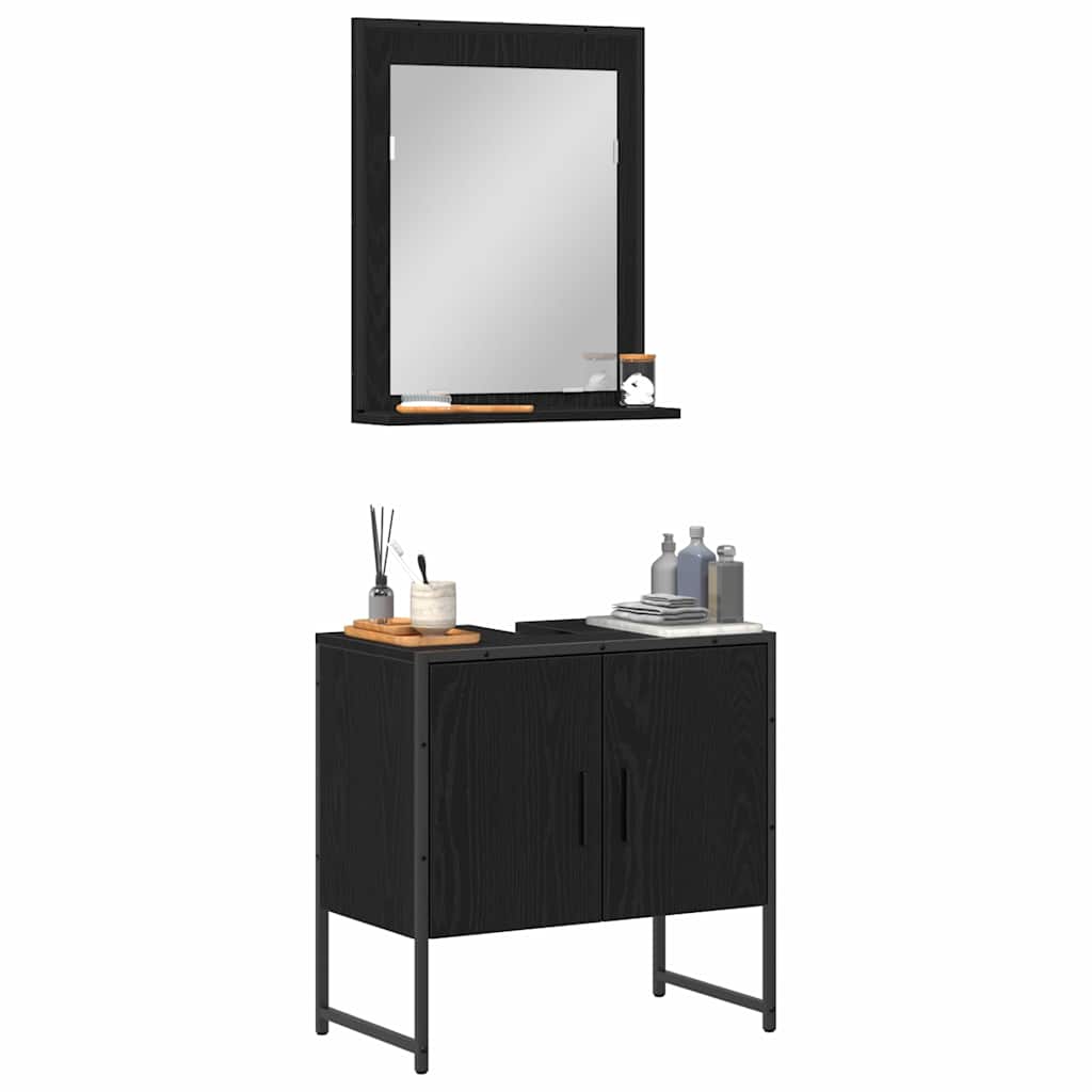 Wall Mounted Bathroom Furniture Set 2 pcs Black Particleboard
