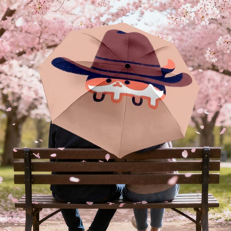 Western Cowboy Hat & Mustache Print Umbrella: Automatic Opening/Closing, Outdoor Protection, Travel Accessory, Lightweight & Durable 149