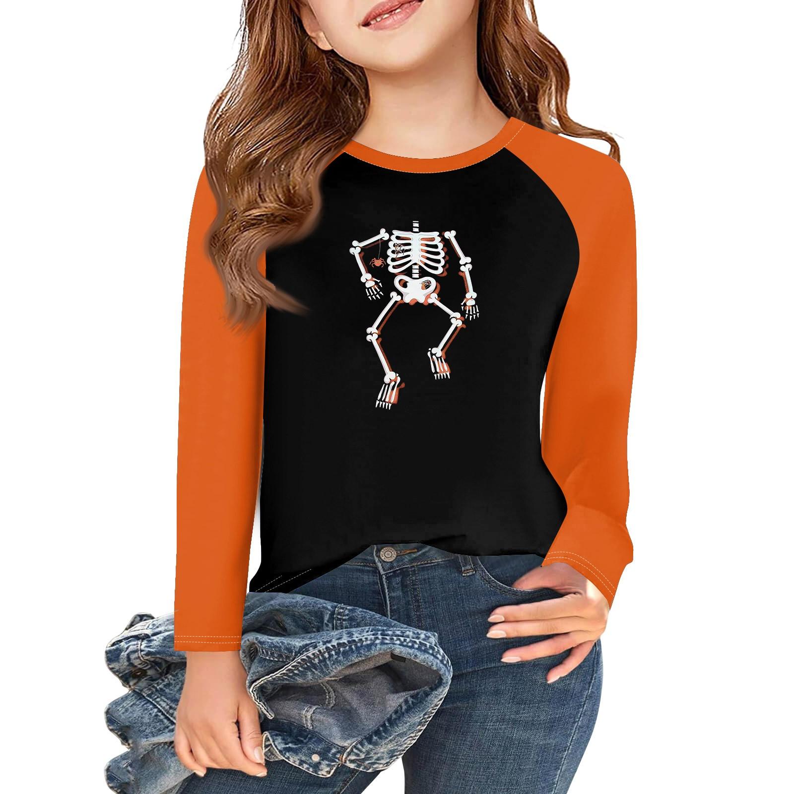 

Girls Long Sleeve Halloween Day T Shirts Kids Fall Tops Crewneck Basic Tees 5-14Y 150 оранжевый