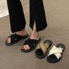 Stepping on shit feeling thick-soled cross slippers women's summer wear 2025 new fashion versatile flat-bottomed casual beach cool slippers