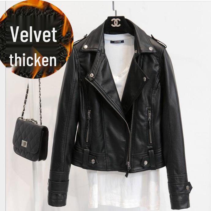 

Женская мотоциклетная куртка из искусственной кожи в корейском стиле 2025 - Весенне-осеннее короткое пальто с лацканами