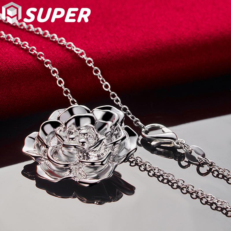 Halskette mit Blumenanhänger aus 925er Sterlingsilber, Modeschmuck