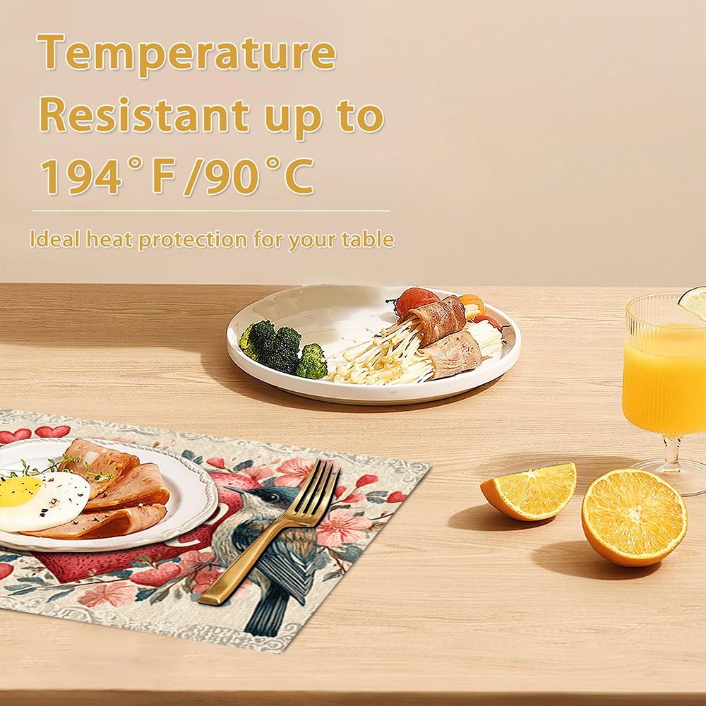 1pc/4pcs/6pcs Valentine's Day Heart Bird Placemats Suitable for Dining Table Decorations, Machine-Washable Rectangular
