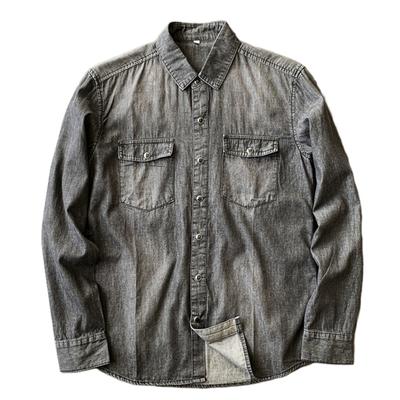 Erkek Gömlek Düz Renk Gevşek Uzun Kollu Tek göğüslü Hırka Sıcak Turn-down Yaka Orta Uzunluk Sonbahar Denim Gömlek Günlük Giyim için