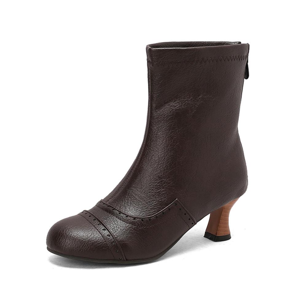 New Winter Mature Black Pink Women Ankle Boots Fashion Round Toe High Heel Lady Nude Shoes Plus Big Size Colorful Women s Boots 34