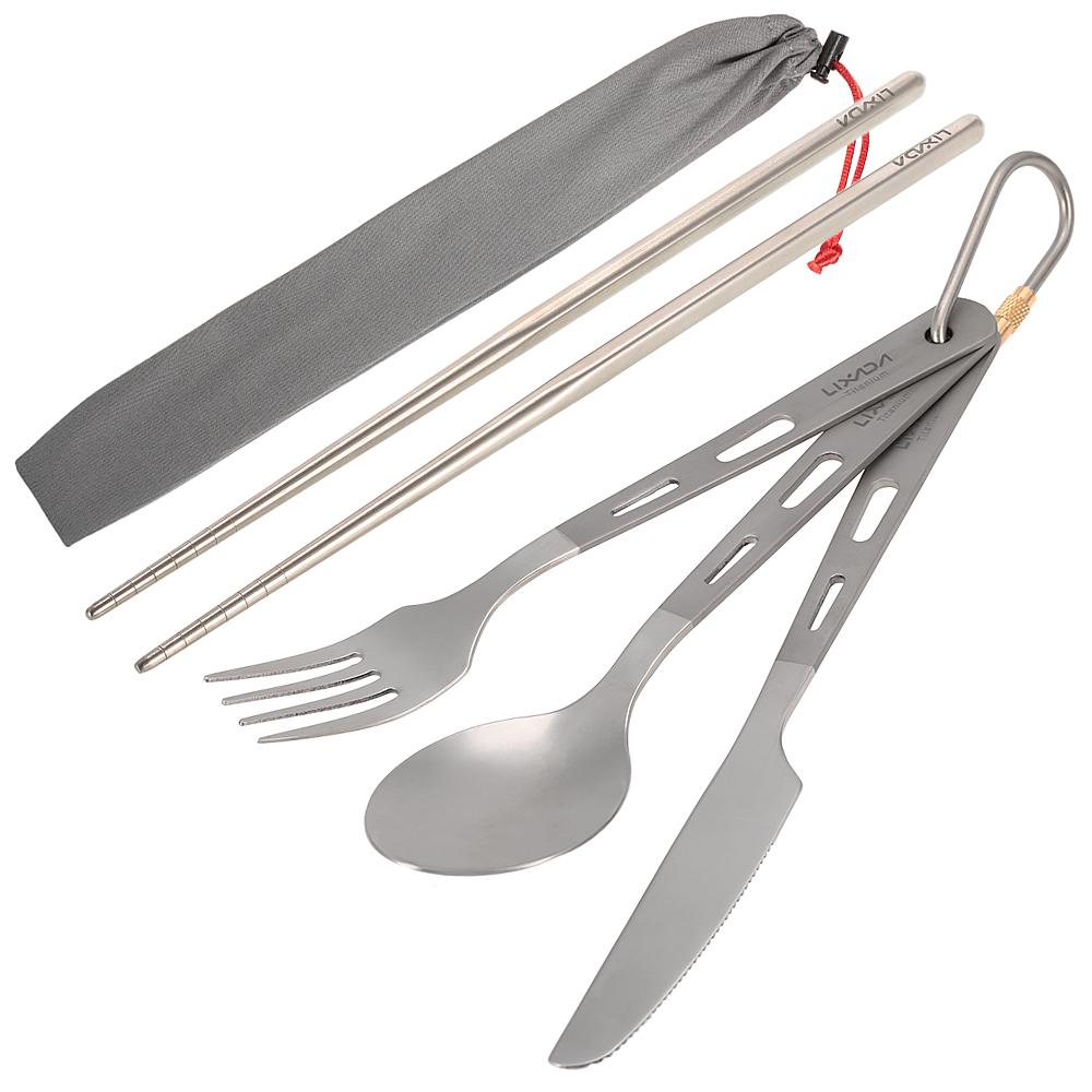 Titanium Tableware Camping Fork Spoon Cutter Chopsticks Ultra Light Outdoor Cutlery Set for Picnic Travel Backpacking Hiking Kitchen