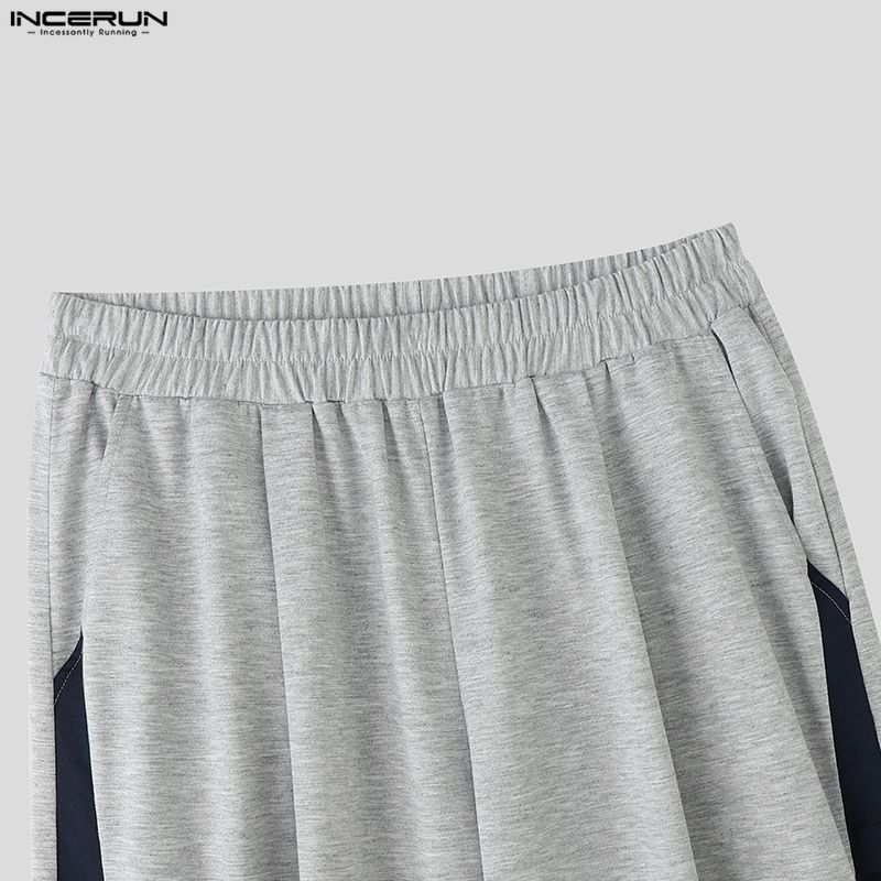 INCERUN Two Pieces Men Short Sleeve Splicing Hooded T-shirts Long Pants Sets