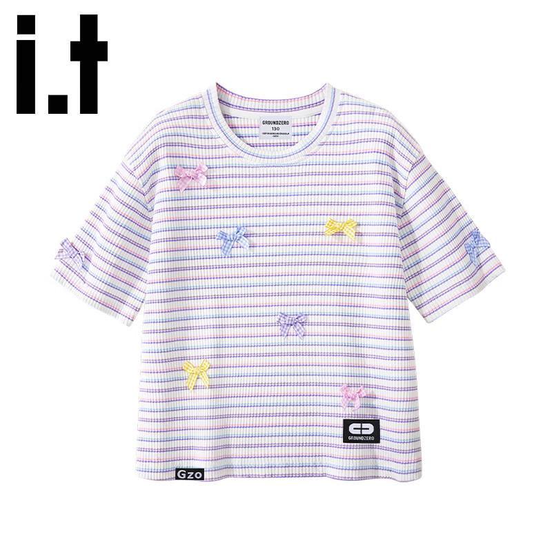 GROUND ZEROit Girls  Striped Short Sleeve T-Shirt 140