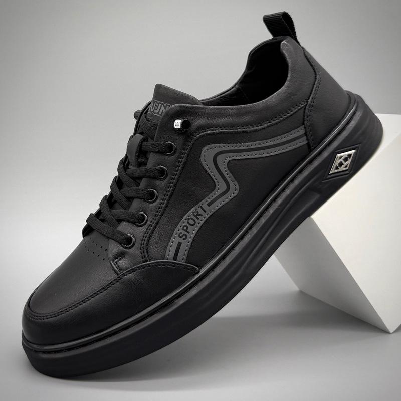 

Мужские кроссовки из натуральной кожи на мягкой подошве, белые, для скейтбординга - Дышащие, без шнурков, повседневные кроссовки для весенне-осенней универсальности. Size 42 чёрный