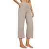 Women's Fashionable Loose-Fit Pocket Cotton-Linen Blend High-Waisted Wide-Leg Pants Casual Cropped Trousers