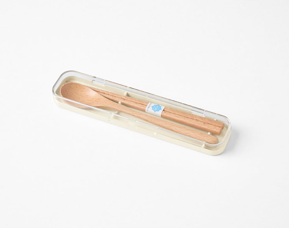 Takenaka tutu Wooden Cutlery Chopsticks and Spoon x x Chopsticks and 18 Set, Ivory, Set, Case Approx. 4.6 19.3 1.8 cm, Spoon Approx. cm, T-36386