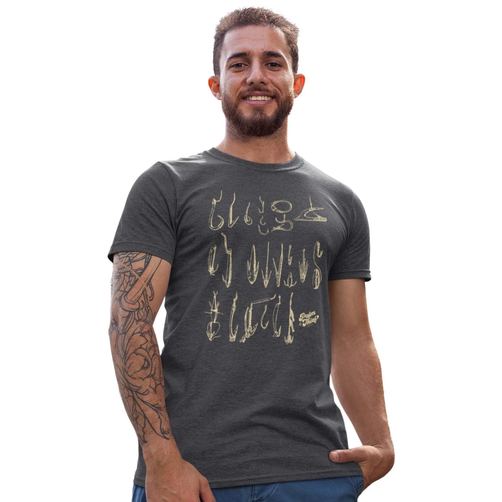 History of Fishing Hooks Hand Printed T-Shirt Palmthief Classics 4XL