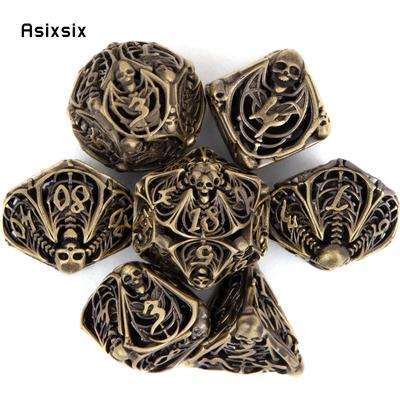 7 Pcs Yellow Skull Metal Dice Hollow Metal Polyhedral Dice Set Suitable for Role-Playing RPG  Board Game Card Game