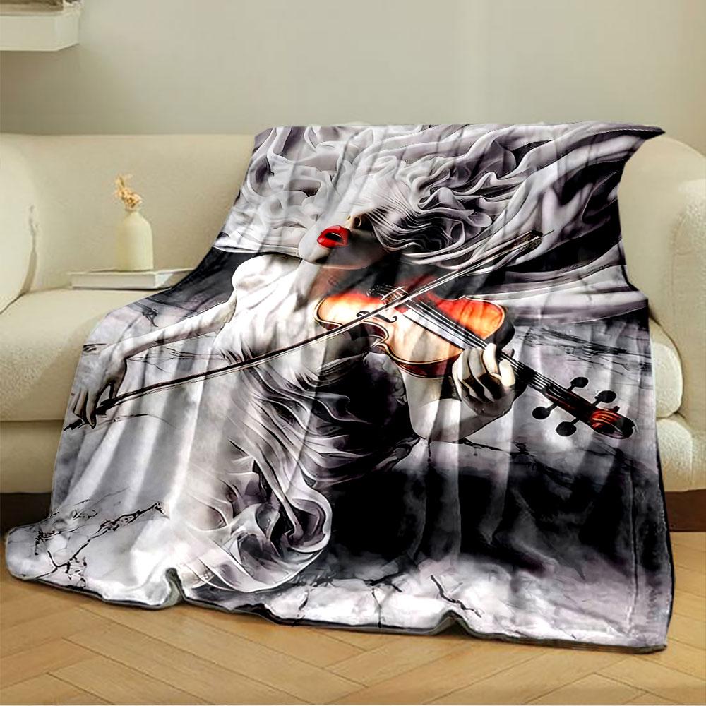 Flowing white fabric, vibrant violin, and bold red lips on marble. for all seasons blanket lunch break throw gift