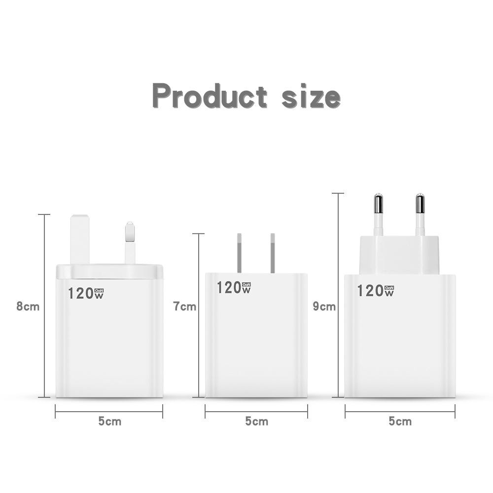 120W USB-lader Hurtiglading GaN-adapter for IPhone 16 15 Pro Huawei Xiaomi Redmi Note 12 Pro Plus Telefon med 10A/6A datakabler