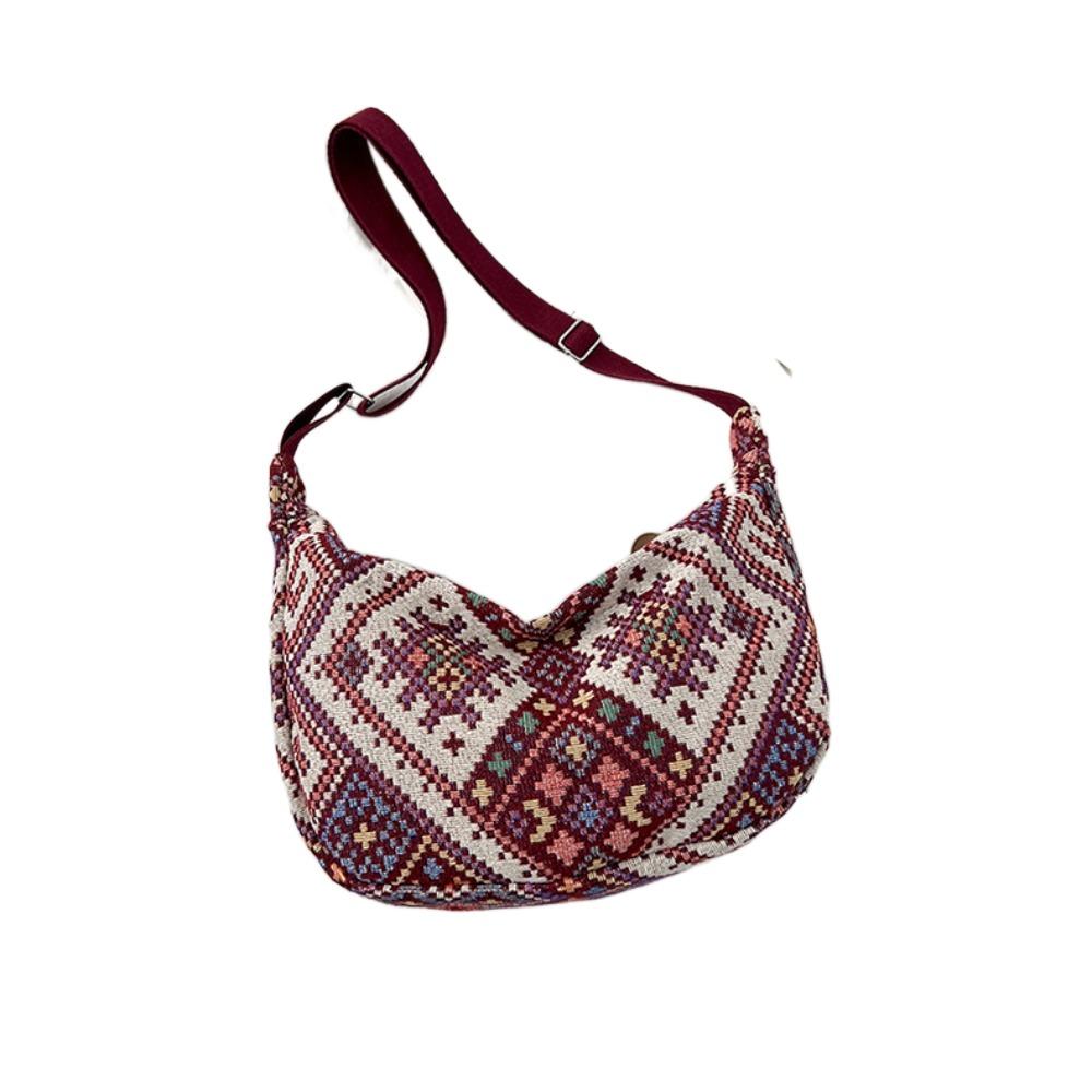 

Casual Retro Shoulder Bag Large Capacity Bohemian Messenger Bag Portable Tote Bag Outdoor красный