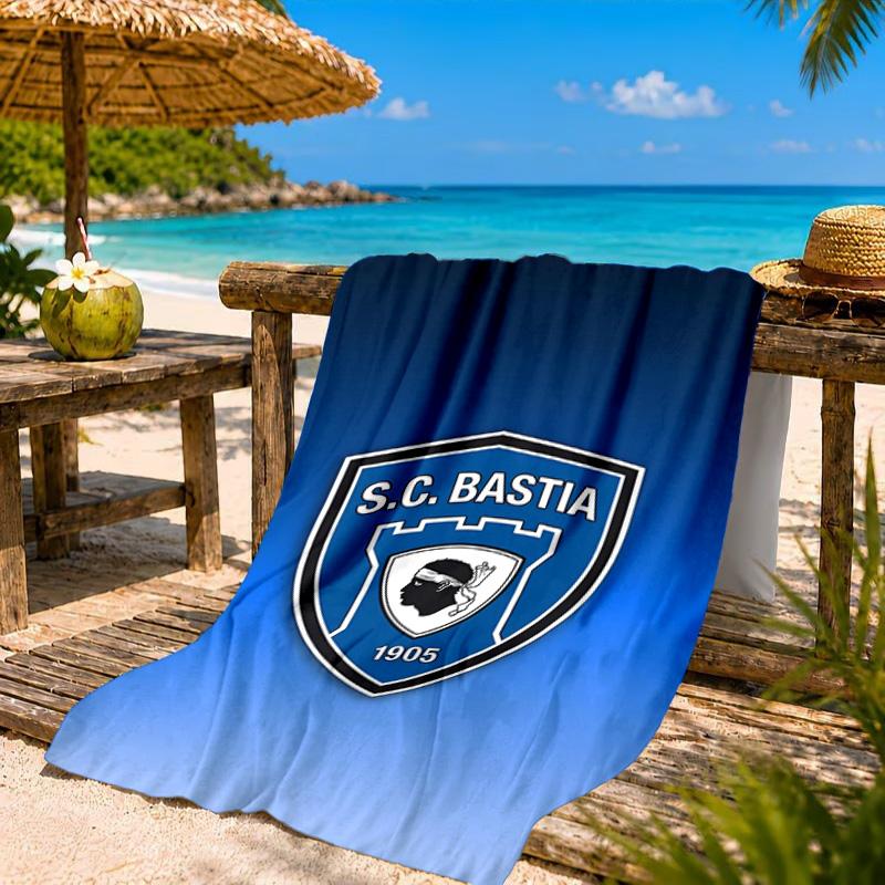 Telo da Spiaggia con Stemma Calcio SC Bastia, Asciugatura Rapida, Facile da Curare, Adatto Sia per il Fitness che per le Vacanze al Mare, Essenziale Sportivo