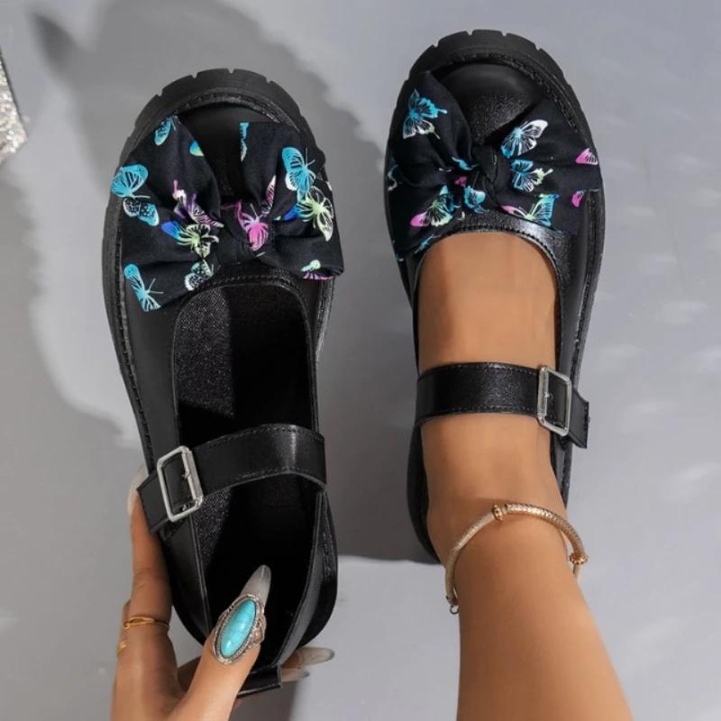 Fashion 2024 High Quality Shoes Female Round Toe Women's Pumps Autumn British Style Bow Buckle Dress Block Heel Large Size Shallow Shoes