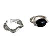 Adjustable Oval Black Zirconia Ring with Geometric Wave Design for Women – Unique Irregular Style for Personality and Index Finger.
