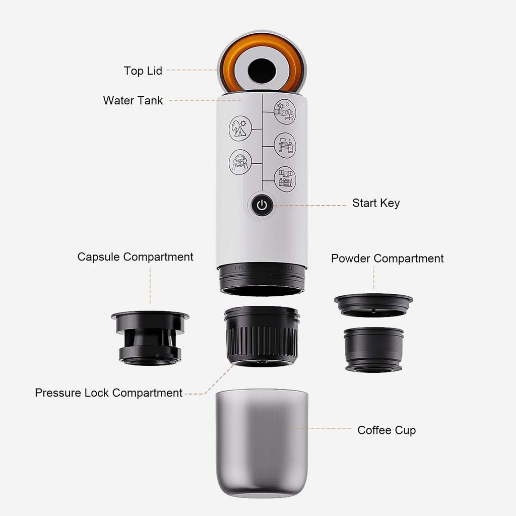 Automatic Capsule Coffee Machine Cordless Portable 17 Bar For Travel Outdoor Car Camping Use
