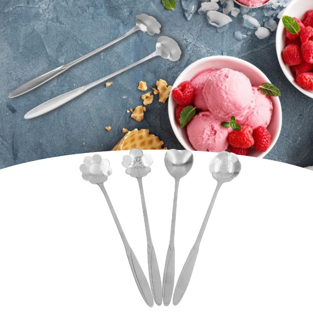 4Pcs Flower Shaped Spoon Head Coffee Mixing Spoon Multi-color Dessert Spoon Beverage Mixing