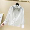High Quality Pearls Diamonds Collar White Shirt Women Tops Mujer Spring Arrival OL Elegant Blouse Tops Camisas Mujer