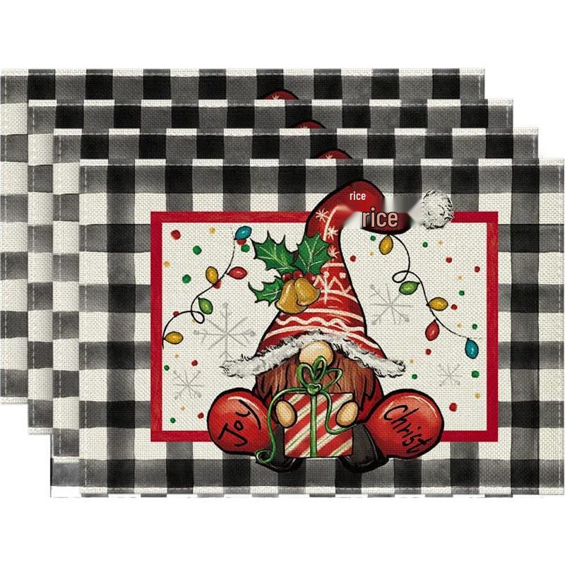 Christmas Festival Linen Placemat: Classic Plaid Snowflake Design, Heat-Resistant Christmas Tree Table Mat