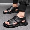Men's Black Waterproof Non-Slip Velcro Sandals with Breathable Thick Sole