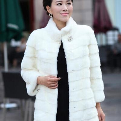 Women's Winter Warm Faux Fur Coat Mandarin Collar Coat 7 Points Sleeve Faux Rabbit Fur Coat Long Coat