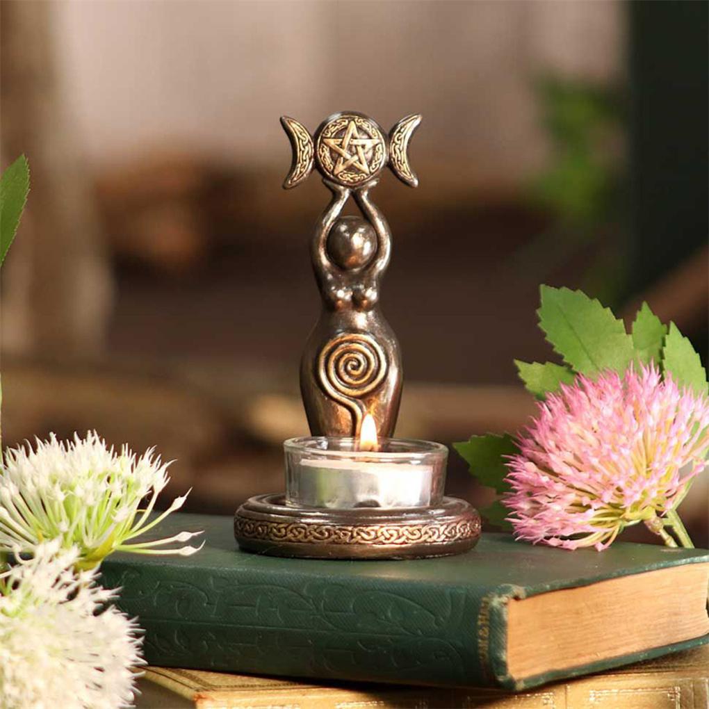 Candle Holder Decor Table Ornament Collectible Candlestick Statue Exquisite Sculpture Home Figurine for Fireplace Shelf