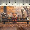 2D Floor Plan, 1 Forest Animal Picnic Backdrop - Autumn forest scene including raccoon, fox, giraffe and penguin