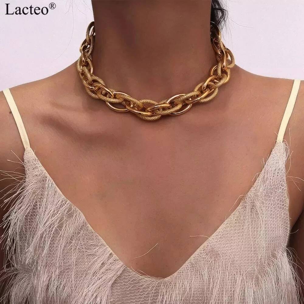 IngeSight.Z Punk Hip Hop Gold Color Choker Necklace Women Statement Fashion Necklaces Gothic Cuban Chunky Chain Charm Necklace