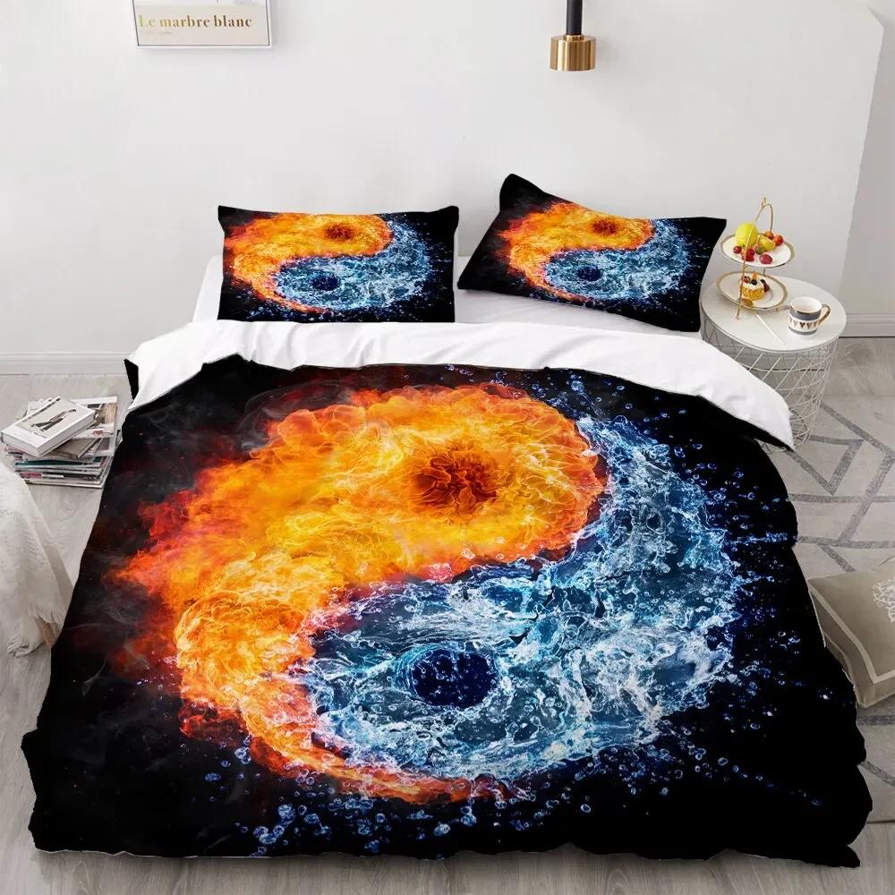 Yin Yang King Queen Duvet Cover Mandala Bohemian Bedding Set Retro Lotus Tai Chi Bagua Comforter Cover Chinoiserie Quilt Cover