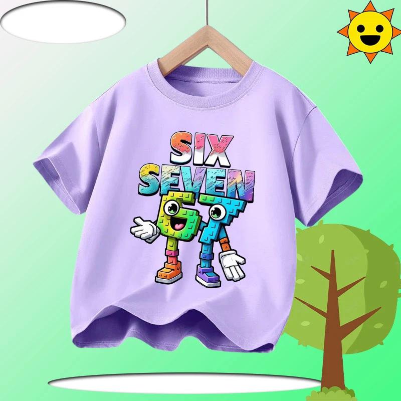 Summer Six Seven 67 Cartoon Cute Print Children‘s Short Sleeve Tops Polyester Casual Kids T-shirt Fashion Boys Girls Clothes Tees